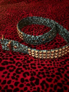 Blue Leopard Print Studded Women's Belt